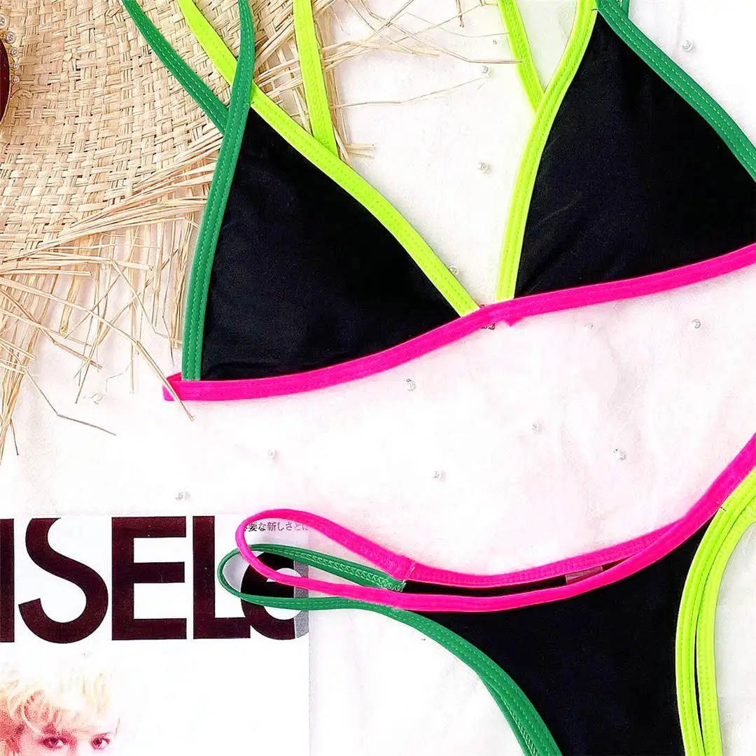 S-XL 3-Farben Sexy Tanga-Bikini Damen-Badeanzug Zweiteiliger Bikini-Set mit hohem Beinausschnitt Badebekleidung Badeanzug V244 – Detail 17