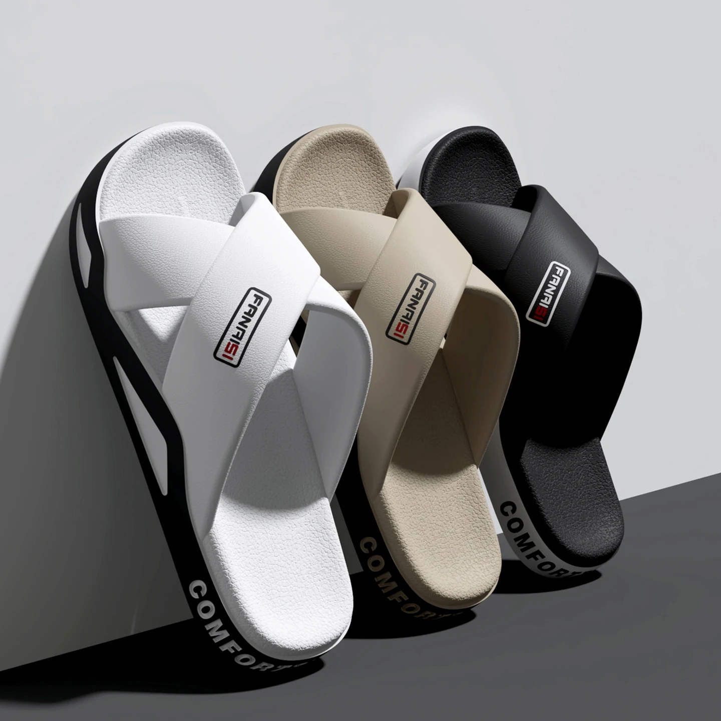 Men's Outdoor Fashion Sandals-Cross Strap Open Toe Slide Sandal,Non-Slip Bath Shower Slippers,Beach Shoes for Swimming & Walking