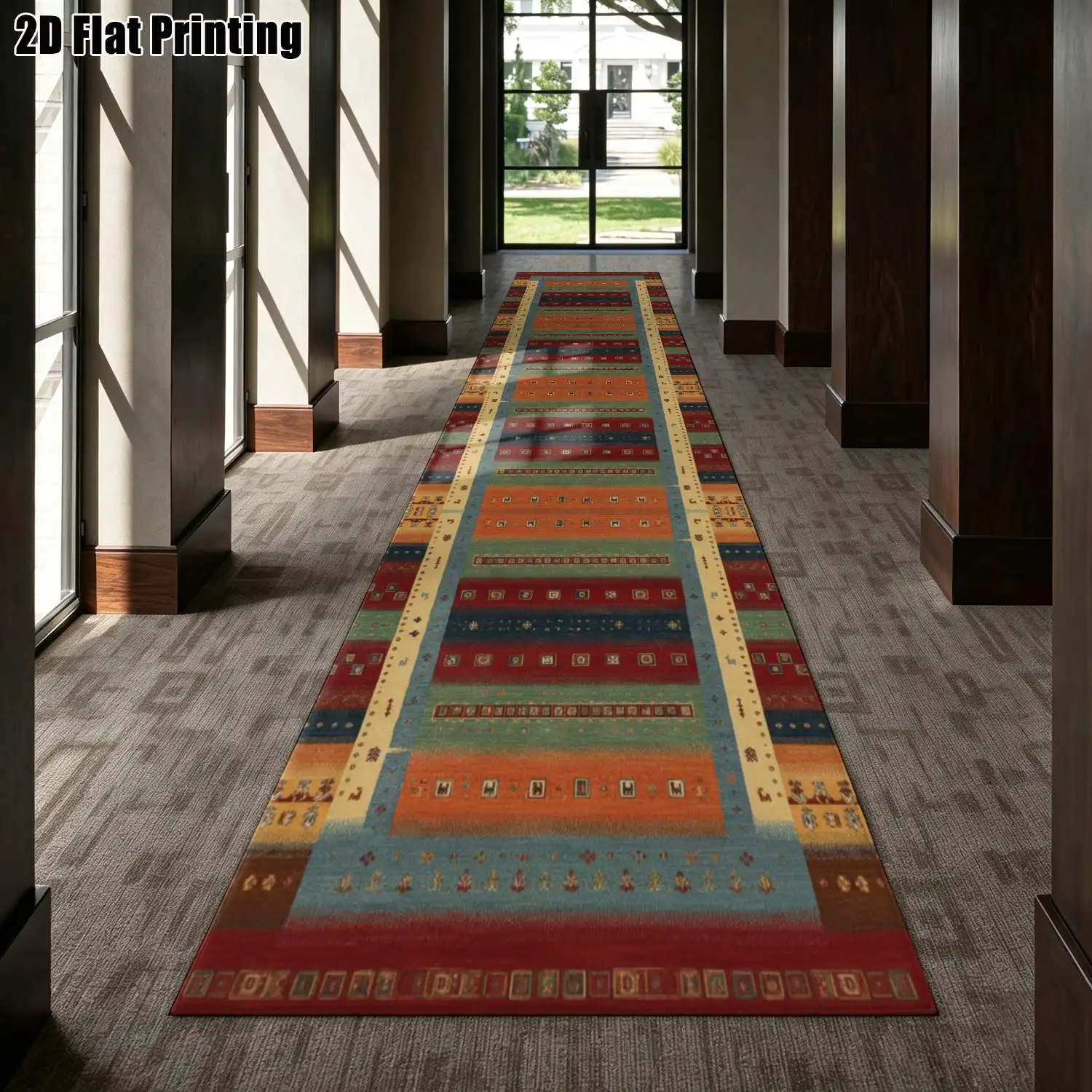 1Pc 2D Printed Striped Rug with Red Brown Geometric Patterns Nordic, Modern Minimalist, Vintage, Bohemian Style, Home Decor, Multiple Sizes, Machine Washable, Suitable for Entrance, Hallway, Living Room, Bedroom.