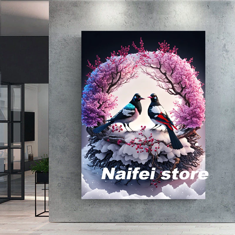 Snow Landscape Magpie Birds 5D Diamond Painting Fantasy Full Diamond Mosaic Art DIY Embroidery Home Decor New Collection 2023