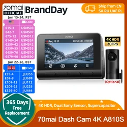 70mai Dash Cam 4K A810S HDR IMX678 Supercapacitor 4G LTE Remote Control Wi-Fi 6 Voice Control GPS ADAS Car Camera 70mai A810S