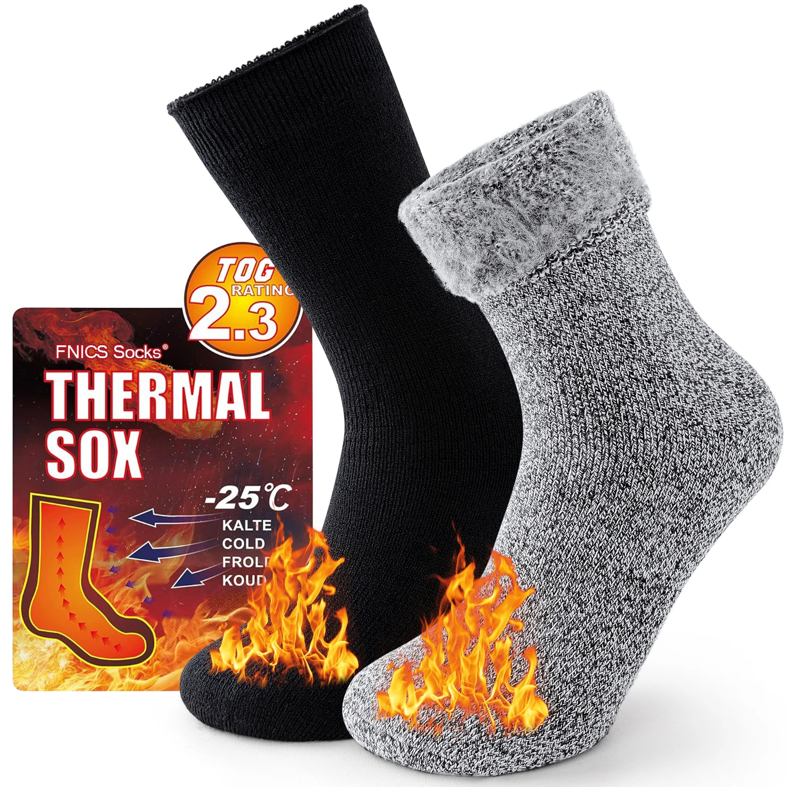 2Pairs Winter Thermal Socks for Men Women Cold Weather Insulated Sock Outdoor Hiking Skiing Warm Comfort Snow Thick Heated Sock