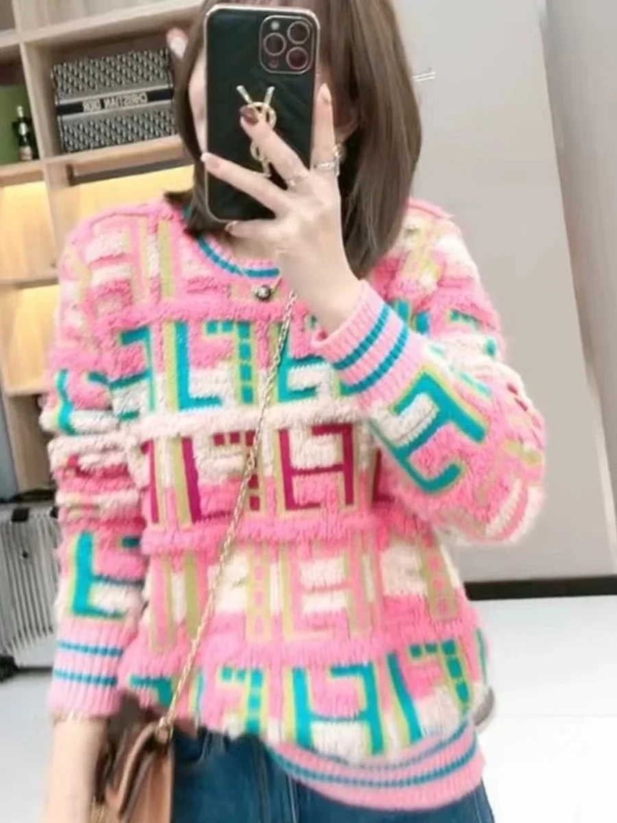 Faionable Letter Embroidered Knitted Sweater Slimming Color Blo Design Autumn Winter New Sle Warmth Commute Sle round...