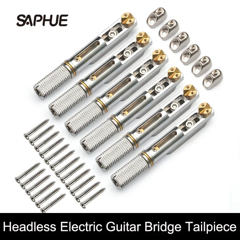 Single Headless Guitar Bridge, 6-String Electric Guitar, Fixed Brass Fan Bridges, Black, Silver