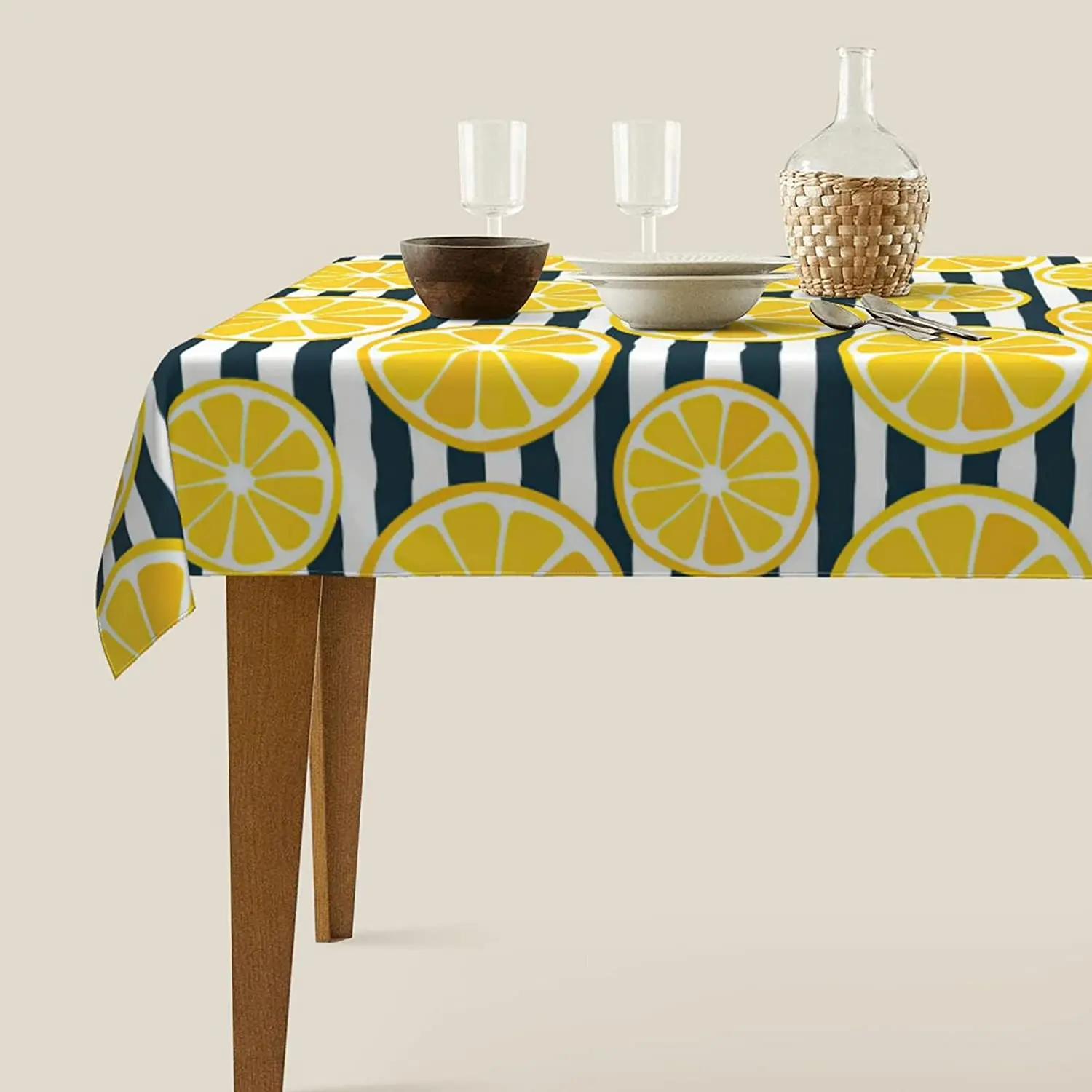 Summer Yellow lemon fruit Rectangle tablecloth Holiday party decorations Waterproof fabric table cover for kitchen table decor