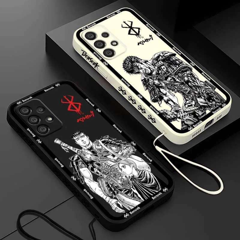 Japan Anime Berserk Guts For Samsung Galaxy A73 A71 A55 A54 A53 A51 A17 A16 A07 A06 A05 Liquid Left Rope Phone Case Cover