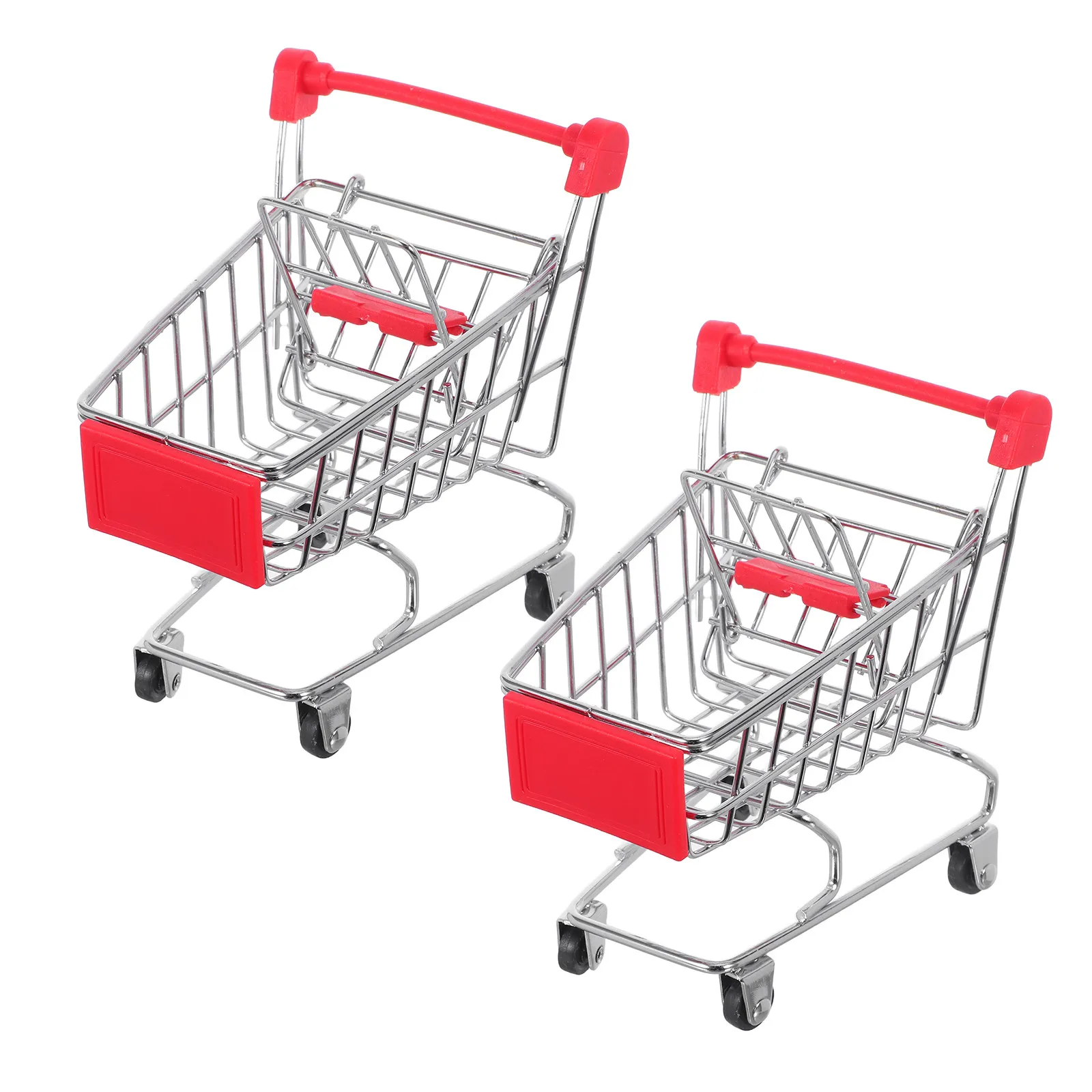 

2Pcs Mini Shopping Cart Simulation Small Storage Basket Sundries Organizer Desktop Decoration for Kids Office Bedroom