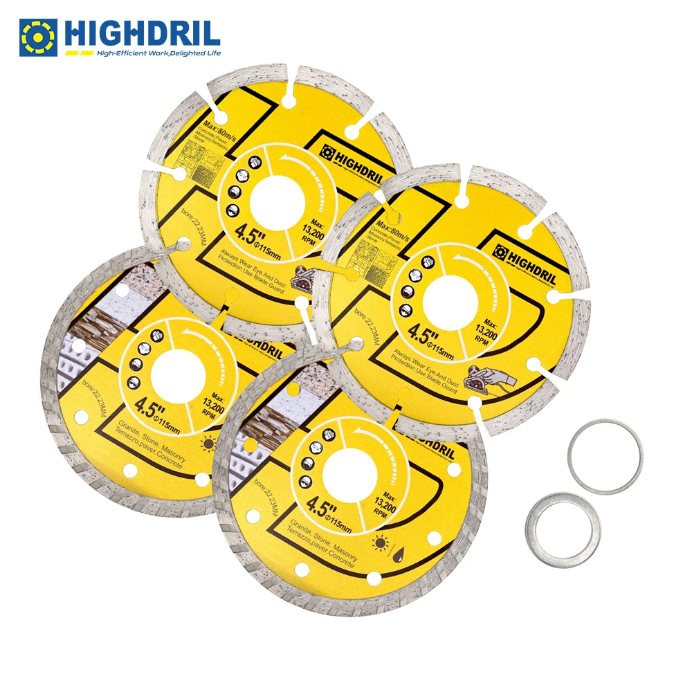 

HIGHDRIL Diamond Cutting Disc Kit (Dry + Corrugated) Saw Blade 2pcs/set Dia115mm For Concrete Porcelain Granite Paver Masonry