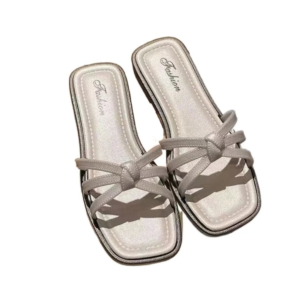 

Простые тапочки на плоской подошве с мягкой подошвой, противоскользящие тапочки из ПВХ, женская обувь с узлом, пляжная одежда, тапочки, пляжная одежда