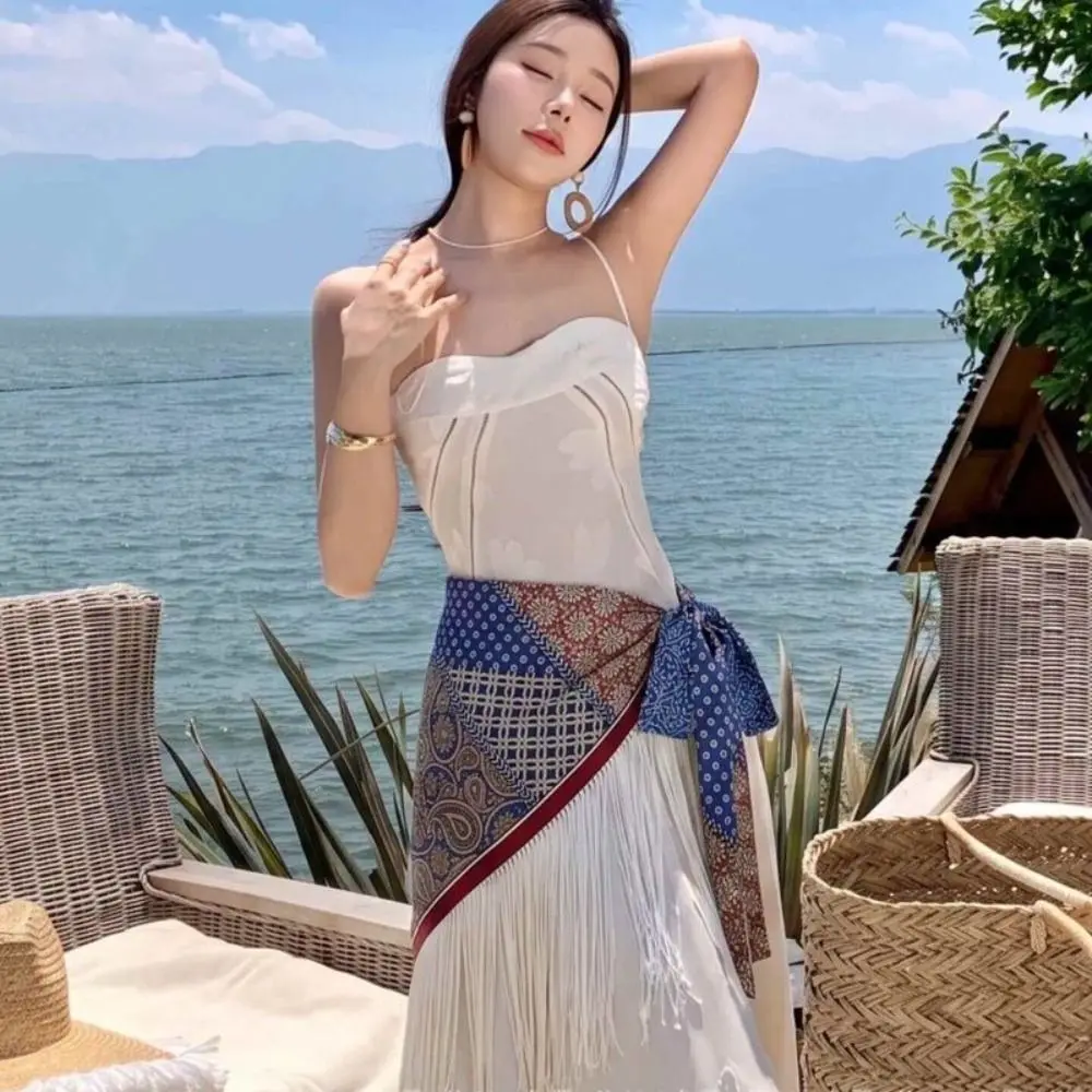 Fashion Tassels Fringe Waist Belt Exquisite Ethnic Dance Hip Scarf Embroidery Retro Corset Belt for Women