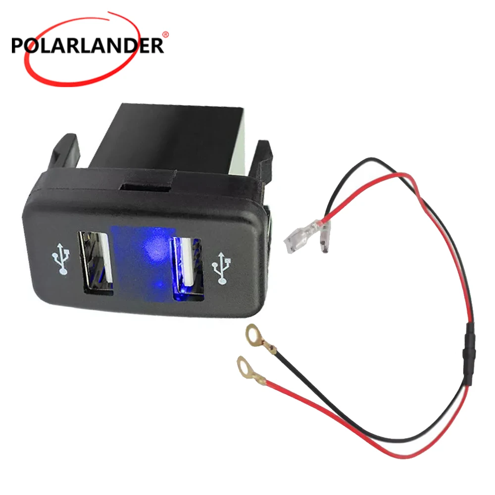 LED Car Dual USB Port Charger 12V 2.1A Adapter Dashboard Accessories Car Electrical Cell Phone Charger Audio Port for Toyota