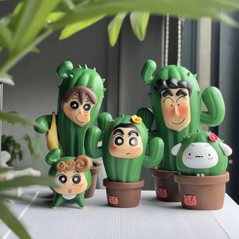 Bandai 5pcs/set Anime Crayon Shin-Chan Action Figures Cos Series Cactus Figurines Car Decoration Doll Model Kids Toys Fans Gifts - view 6