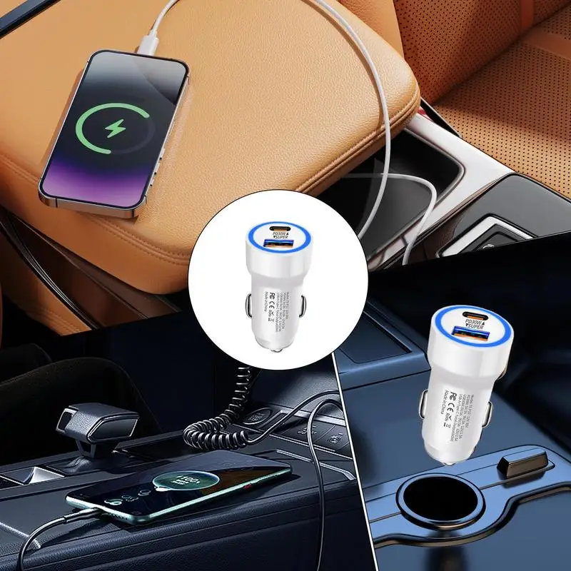 Charging Adapter For Car 2-Port Charging Outlet PD 30W Charging Plug Automotive Fast Charger Adapter For Smartphones Driving