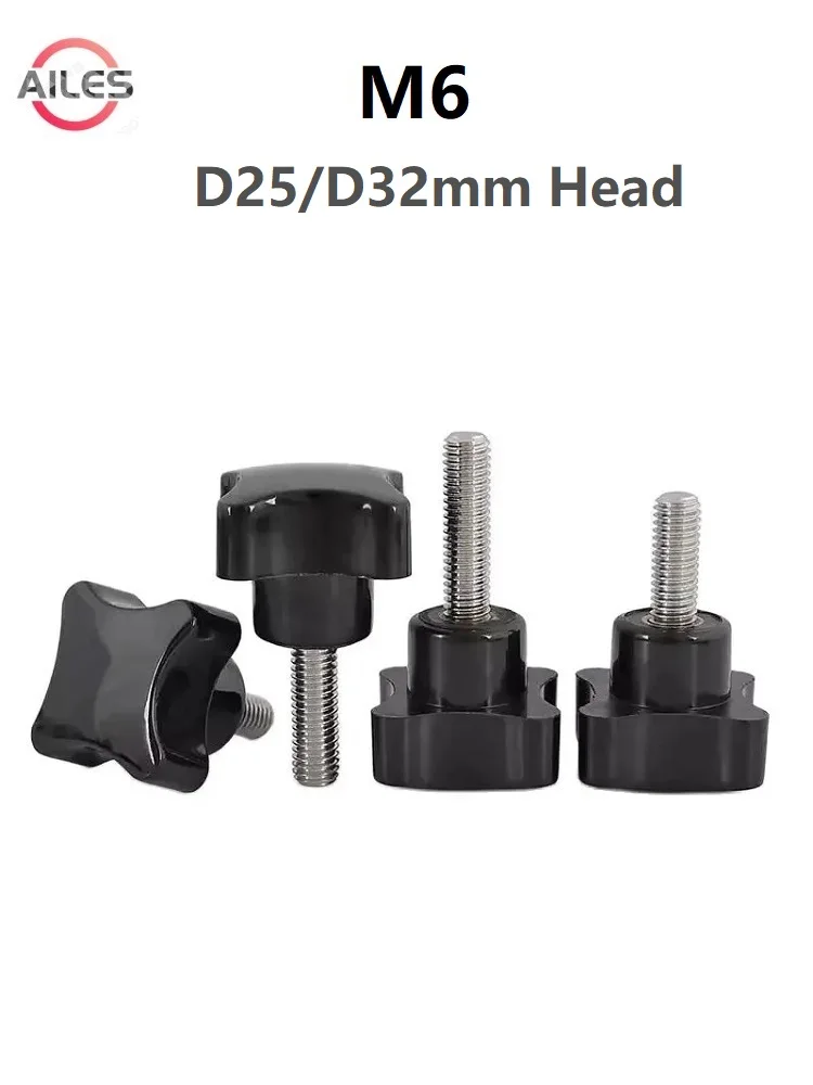 

M6 304 Stainless Steel Cross 25mm 32mm Head Diameter Bakelite Head Rotary Bolts Nuts Four 4 Star Thumb Screws Hand Screw