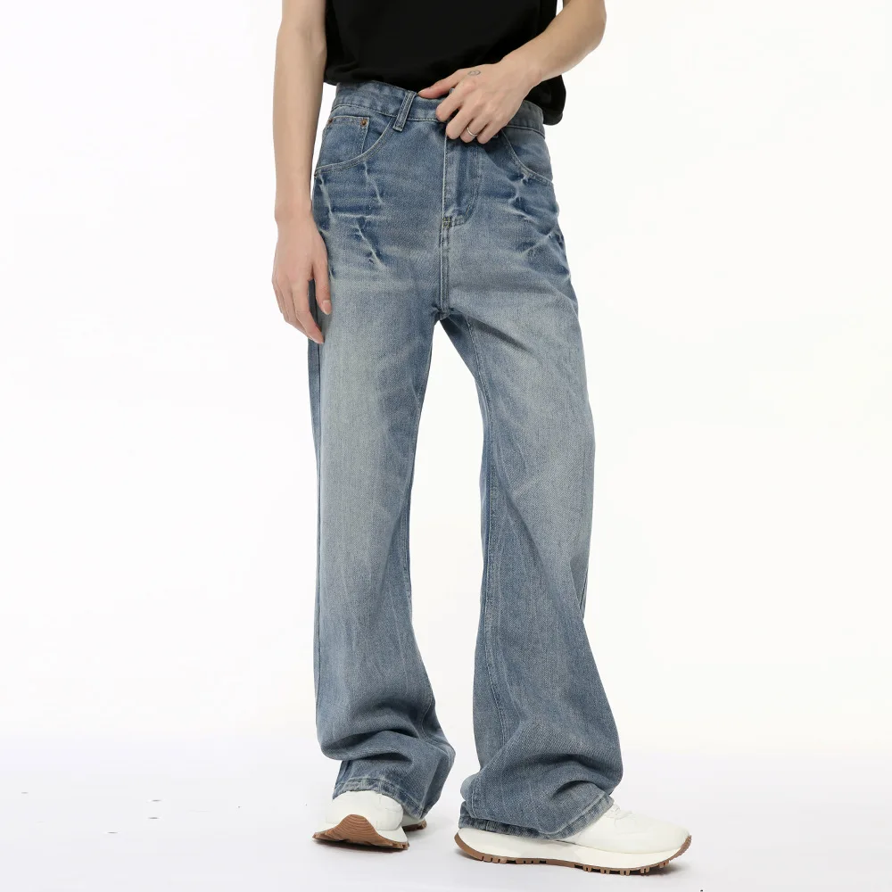 Niche Design Male Denim Pants Lightning Crack Casual Bottom Stright Wide Leg Loose Jeans Pockets New Trend 2024 Summer