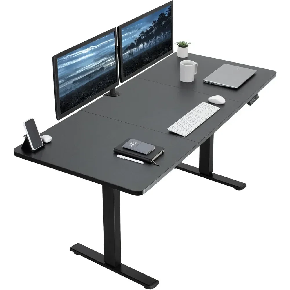 Computer Desk, Black Table Top, Black Frame, Standing Workstation with Preset Controller, 1B Series