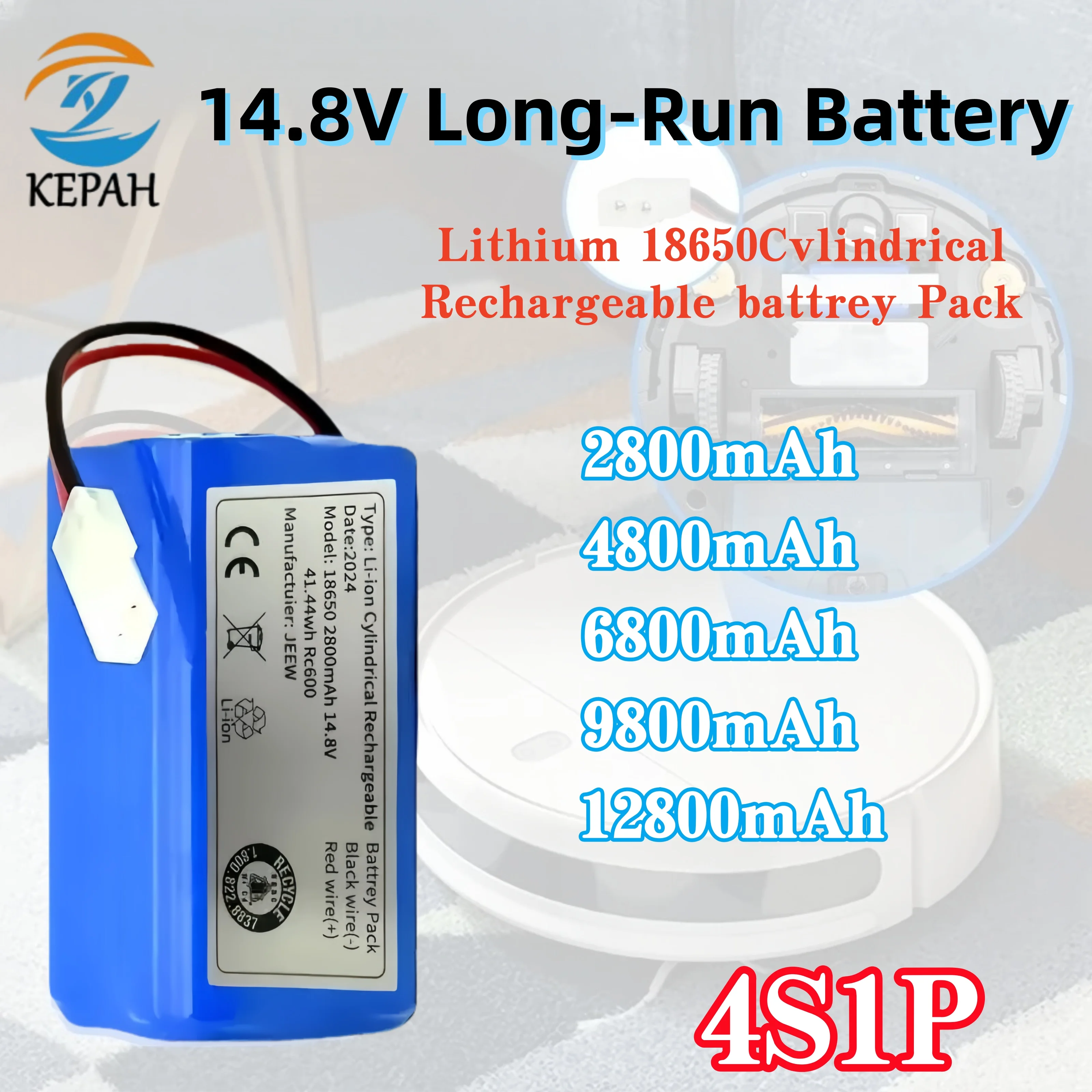 14.8V 4S1P Rechargeable Li-ion Battery｜Customizable Connector 2800mAh for Robot Vacuum & Cleaner