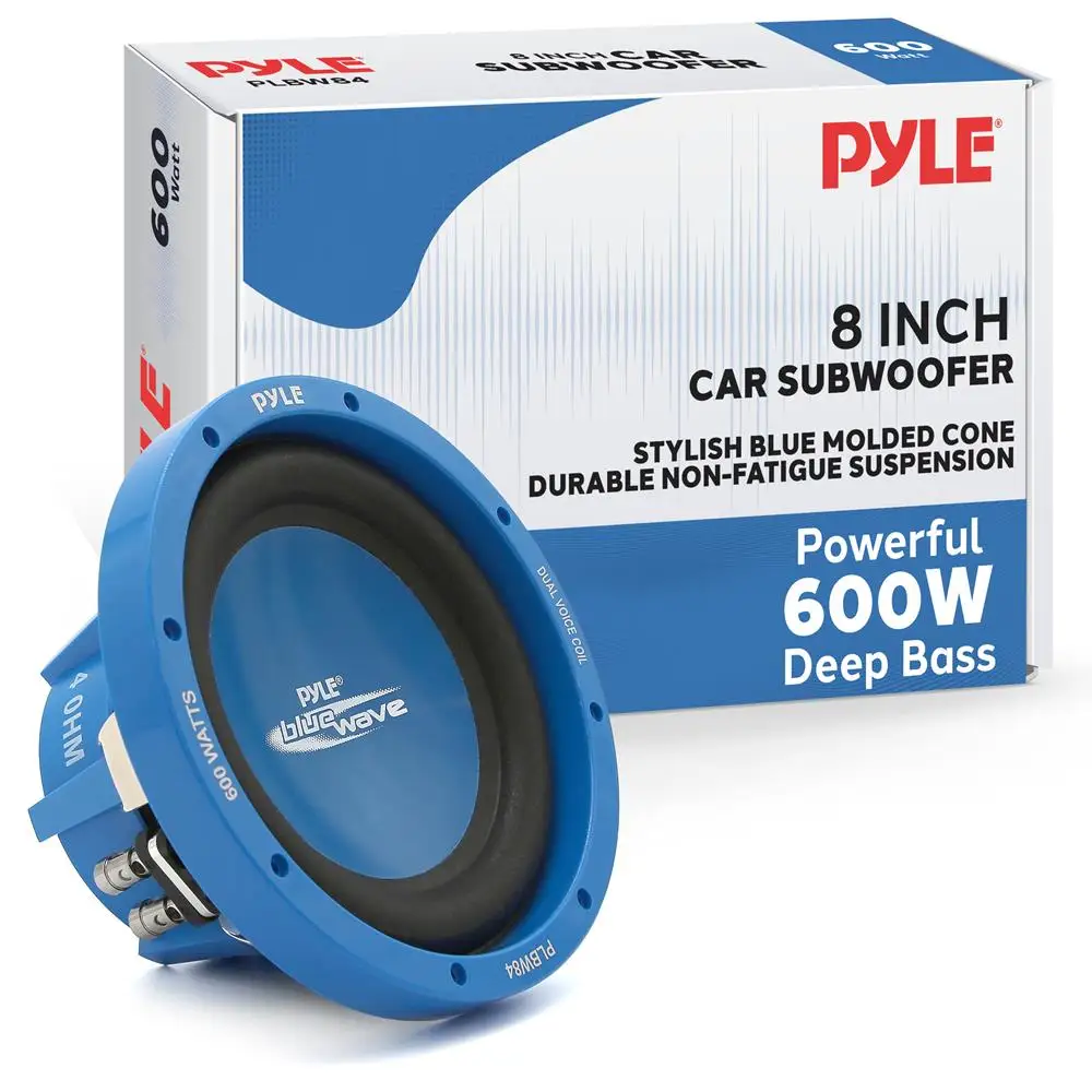 Pyle 8" 600W Dual Voice Coil Car Subwoofer, Blue Cone & Chrome Basket for