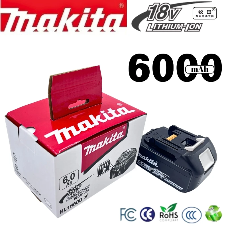 

Аккумулятор Makita 18В 6.0Ач, оригинальная замена для аккумуляторов Makita 18В 6000мАч, модели BL1860, BL1850, BL1860B