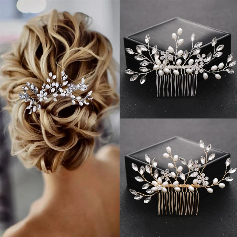 Wedding Pearl Crystal Flower Leaf Hair Comb Hairpin Headband Tiara For Women Bride Queen Wedding Bridal Hair Accessories Jewelry