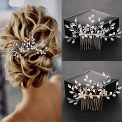 Wedding Pearl Crystal Flower Leaf Hair Comb Hairpin Headband Tiara For Women Bride Queen Wedding Bridal Hair Accessories Jewelry