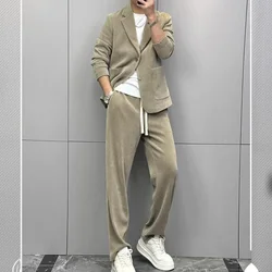 Full Suit for Men Big Size Blazer Business 2 Piece Outfit Set Man Apricot Gentleman Casual Trends Costumes Fashion Pants New In