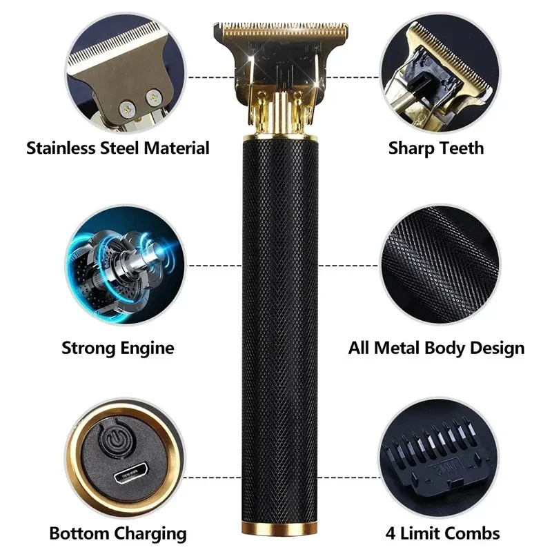 ヴィンテージ T9 電気コードレスヘアカット機プロフェッショナル理髪トリマー男性用クリッパーシェーバーひげライター