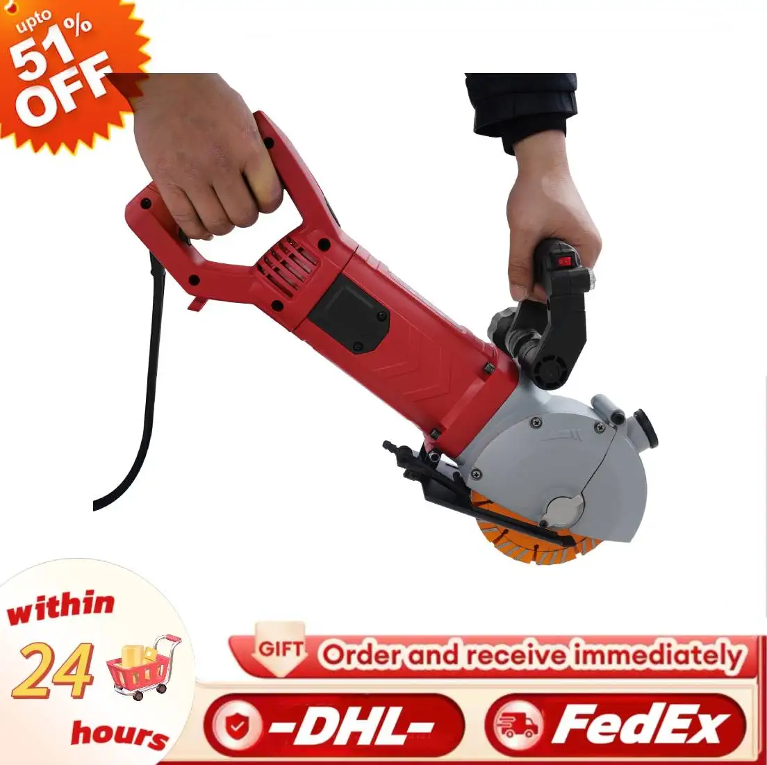 

Electric Wall Groove Cutting Machine 110V 4800W 360° Grooving Chaser, K1331 Brick Concrete Slotting Groover