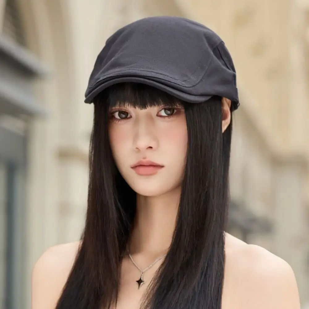 

Fashion Solid Color Men Beret Hat Adjustable British Style Mesh Flat Cap Korean Style Sunscreen Forward Peaked Cap Summer