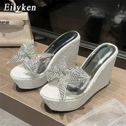 Eilyken Open Toe PVC Transparent Slippers Women Platform Wedges High Heels Sandals Summer Butterfly-Knot Party Shoes