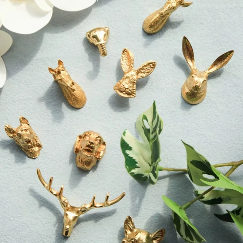 Various Brass Cabinet Door Knobs Animal Head Combination Kitchen Wardrobe Cupboard Drawer Pull Golden Shell Handle for Furniture