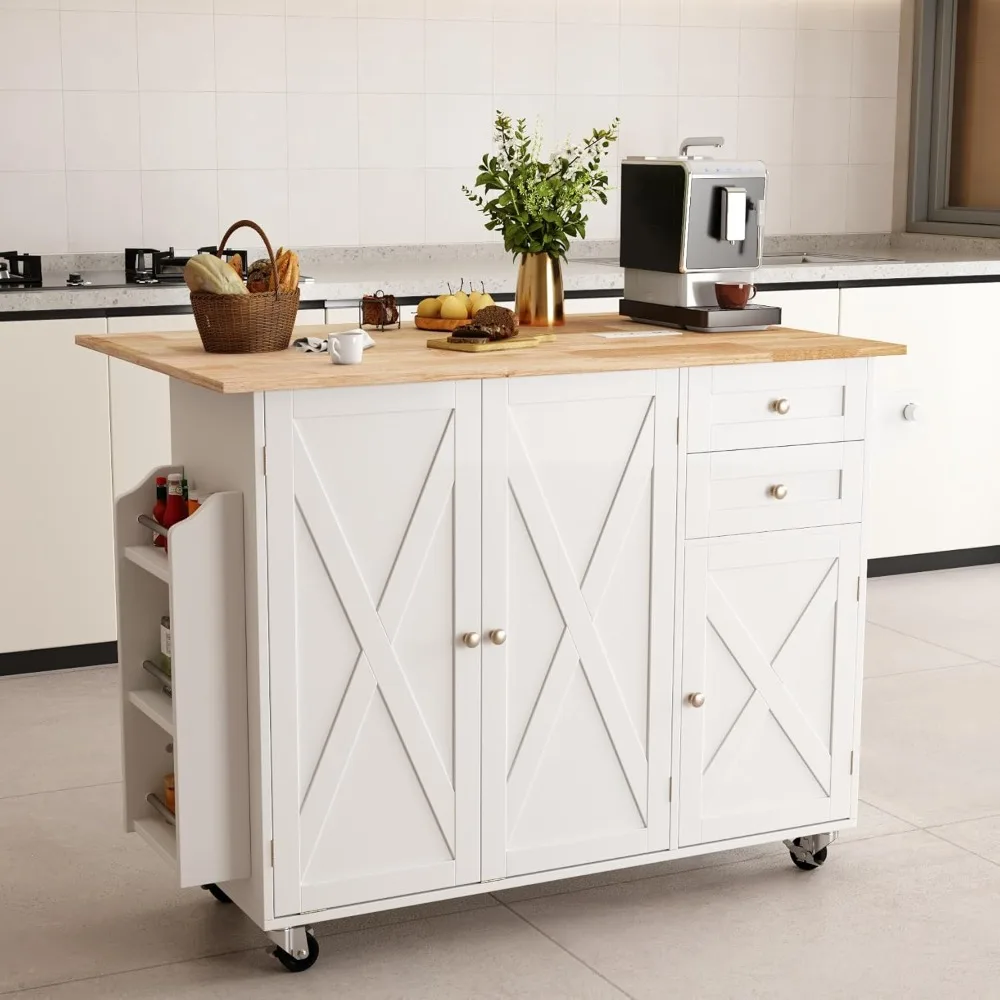 جزيرة مطبخ 50.4 مع أوراق شجر متدلية ومخرج طاقة، عربة جزيرة دوارة للمزرعة مع 3 أرفف توابل على عجلات، موبيل