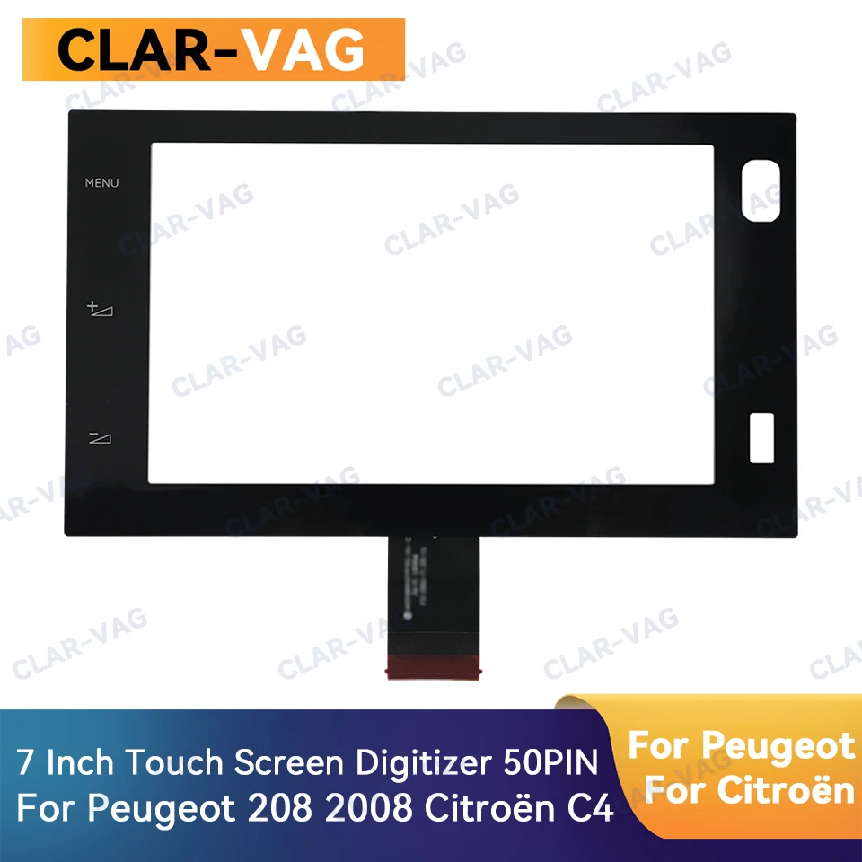 For Peugeot 208 2008 Citroën C4 Lounge 7 Inch 50 Pin Glass Touch Screen Car Radio Digitizer Panel Replacement Parts