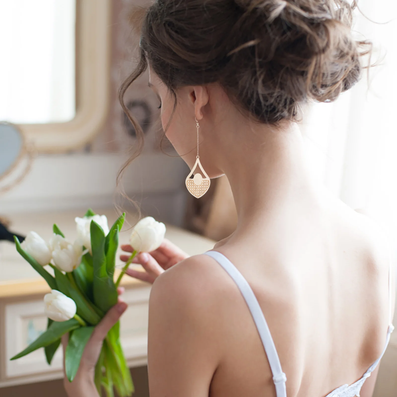 

60 Pcs Hollow Wood Chip Earrings Large Hole Pendants Laser Cutting Jewelry Making Charm Charms for