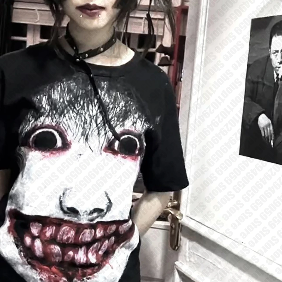 Punk 2000s Y2k Style Clothes High Street Print Slim Crop Top Streetwear Gothic Short Sleeve Aesthetic Vintage Emo Girl Oversize