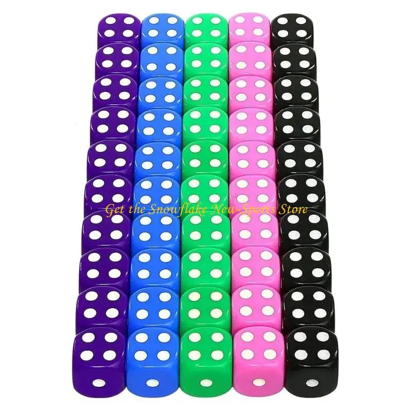 

E56D 50 Pcs Round Corner Six Sided Dices Role Playing Game Dices Math Counting Teaching Tool for Board Game, Bar KTV, Party