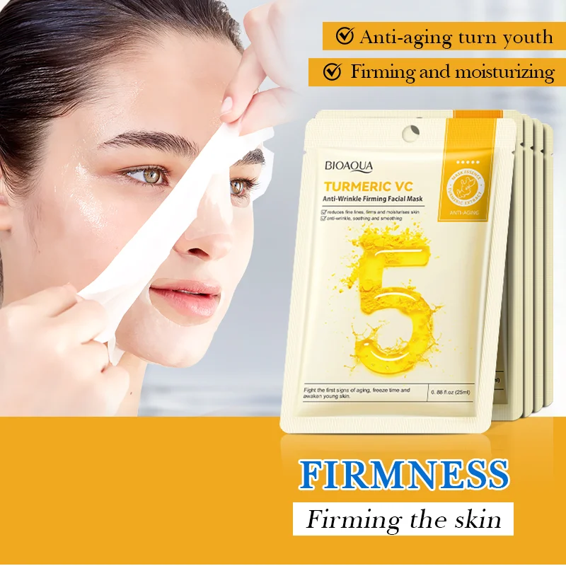 

5pcs Turmeric VC Facial Mask Hyaluronic acid Mint Camellia Collagen moisturize Fade fine lines Anti-aging Patch mask skincare