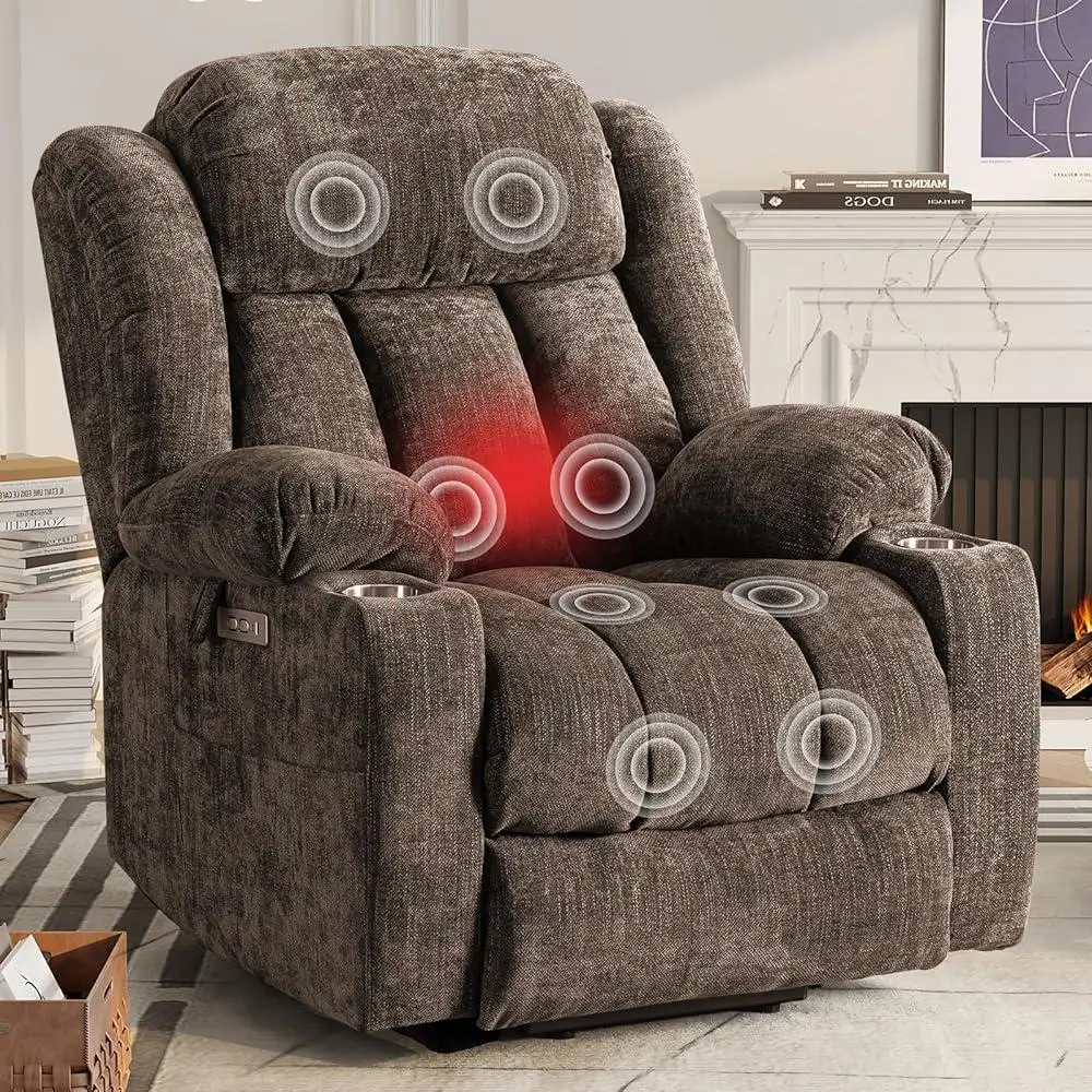 Large Power Lift Recliner Chair with Heat Massage USB Ports Side Pockets Ergonomic Comfortable Elderly Back Pain Relief