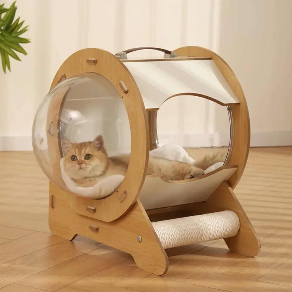 Portable Round Capsule Cat Nest, 360 °, No Dead Angle, Bilateral Space Capsule, Cat Nest Portable Scratch Board