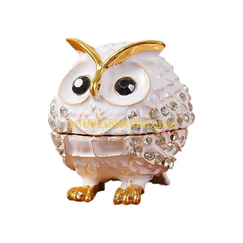 Owl Decoration Alloy Jewelry Organizers Multiple Compartment Decorative Box for Rings Displays