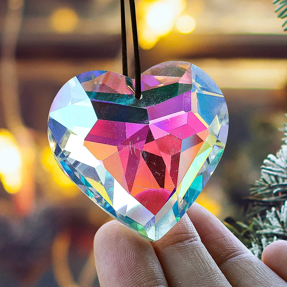 45mm 3D Heart Crystal Suncatcher Prism Hanging Decor Rainbow Maker Light Catcher Chandelier Part Romantic Wedding Centerpiece