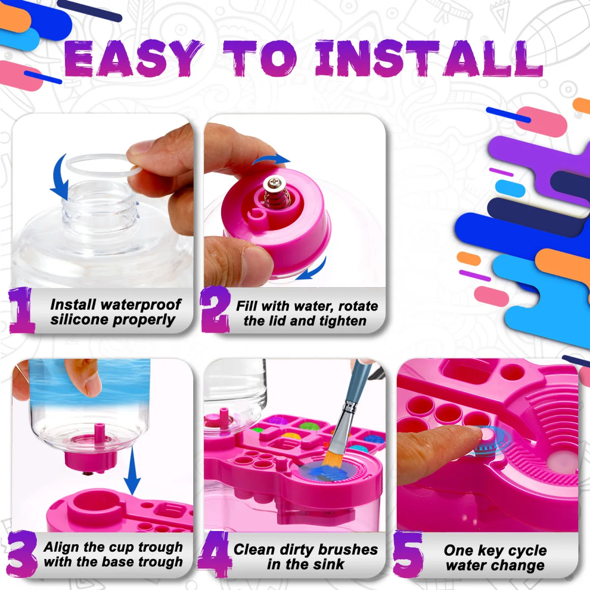 New Paint Brush Cleaner With Drain Button Automatic Water Circulation Paint Brush Cleaning Machine Cleaning Bucket Art Tools - view 4