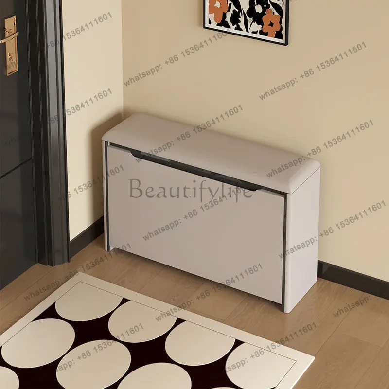ultra-thin shoe change stool solid wood tipping bucket ultra-narrow entrance door home seated shoe cabinet