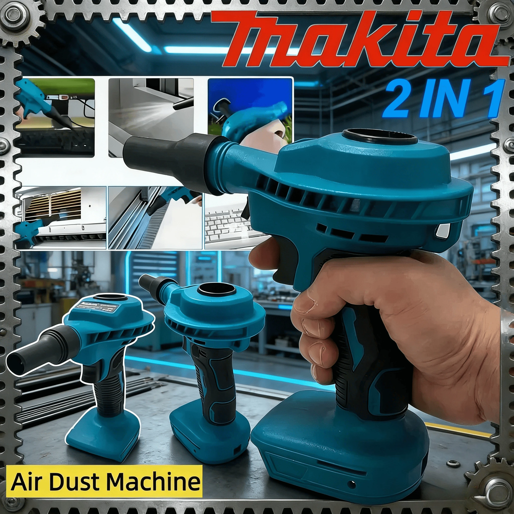 Makita 2 IN 1Rechargeable Cordless Air Dust Machine Efficient Vacuum Clean Inflator Computer Cleaning Power Tool