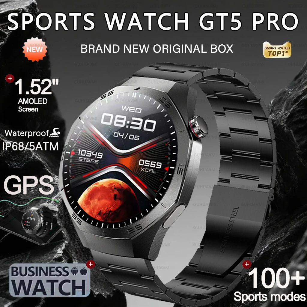 

Новинка 2025 года для Huawei GT5 Pro, спортивные умные часы для мужчин, GPS трекров, IP68, водонепроницаемые, пульсометр, Bluetooth-вызов, 1,52-дюймовые умные часы HD AMOLED