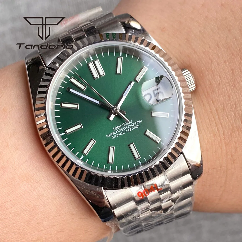 

Tandorio 36mm/39mm Classic NH35A Automatic Watch for Men Green Sunburst Dial Fluted Bezel Date Sapphire Glass Screw Crown