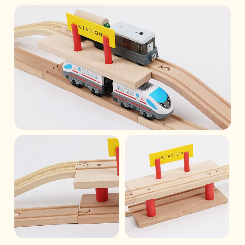 Train Track Accessories Deck Station Boys Toys Double Wooden With Track Compatible Suitable For a Variety Of Wooden Tracks X37