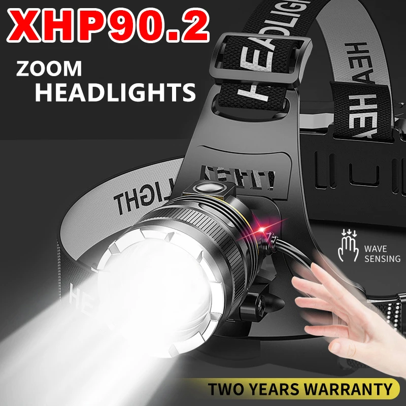 ZK40 30000LM Upgrade Headlamp Sensor XHP90 Fishing Headlight 18650 Battery Flashlight USB Rechargeable Head Lights Torch Lantern