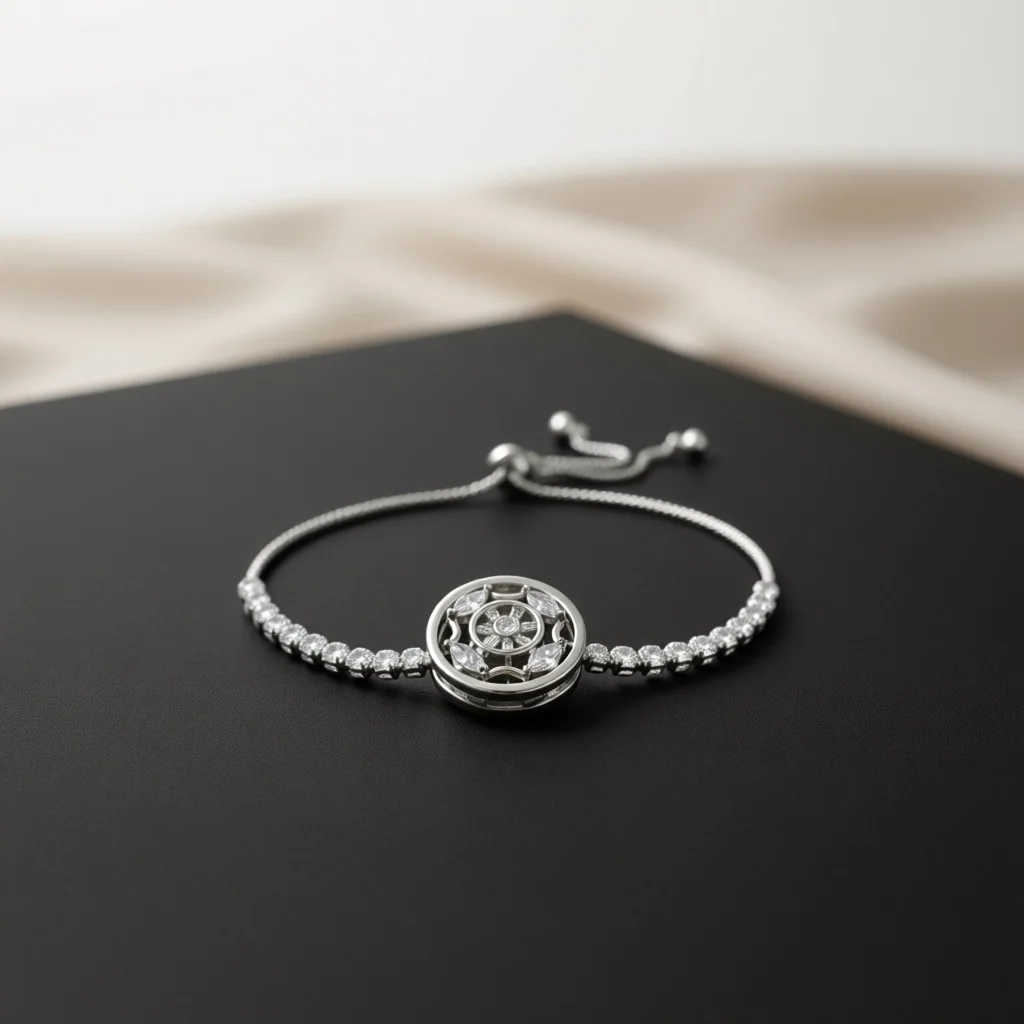 Rotatable Hollow Compass Bolo Bracelet Marquise‑Cut Zircon Adjustable Slider Chain Silver‑Tone Women Bracelet Sparkling  Jewelry