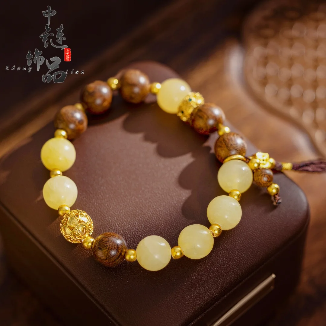 Ball-shaped golden sandalwood gold bead bracelet 9999gold